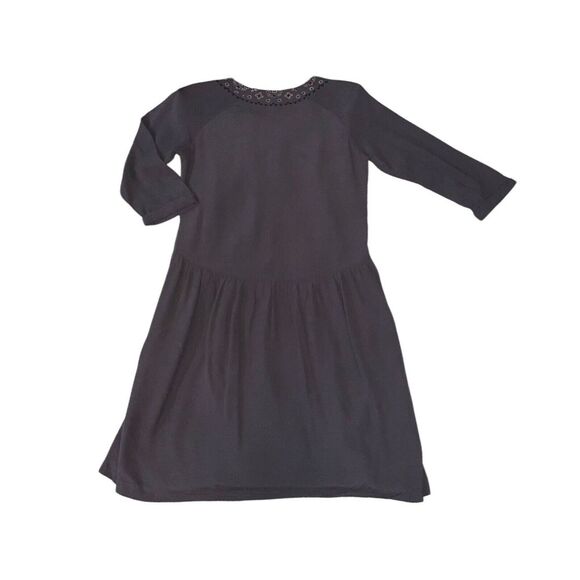 Garnet Hill Drop Waist Dress Women's 4 Gray Crepe Embroidered Art Deco Boho - Picture 2 of 11